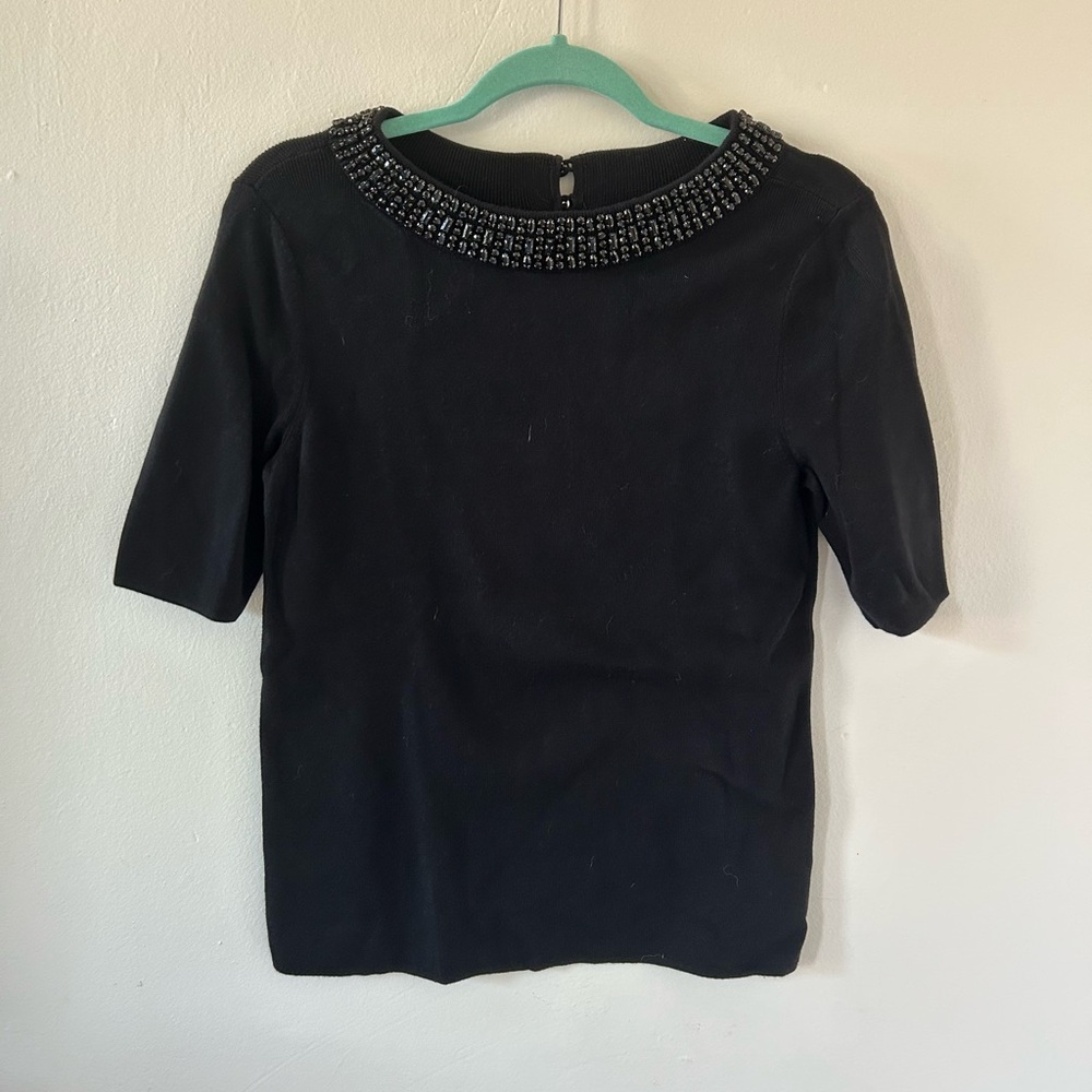 Talbots Black Embellished Short Sleeve Blouse
